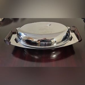 Glo Hill Canada Metal SS Serving Tray With Cherry Red Bakelite Handles